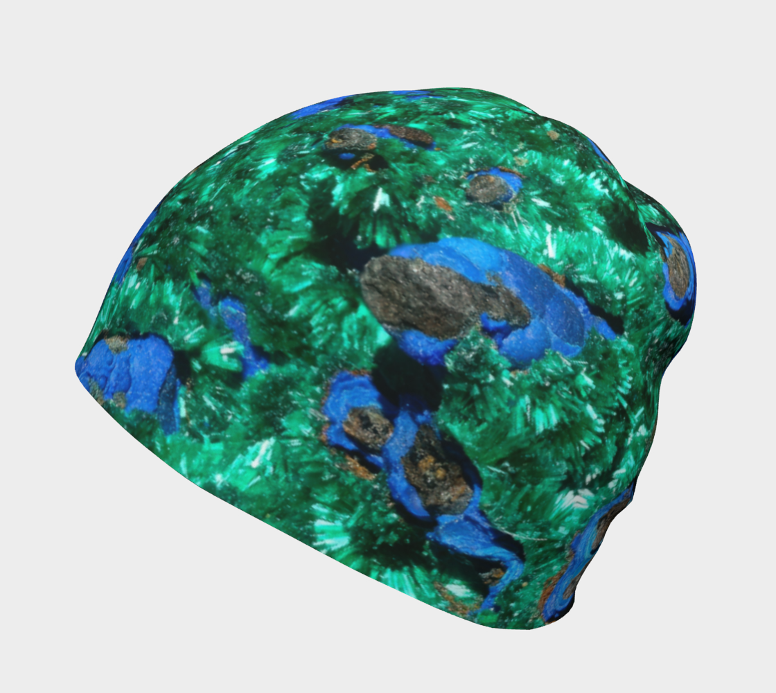 Beanie: Malachite Crystals and Azurite Botryoids, Queen Copper Mine, Bisbee, Arizona, USA, EX Yale, Circa 1900, Original Color Version 1