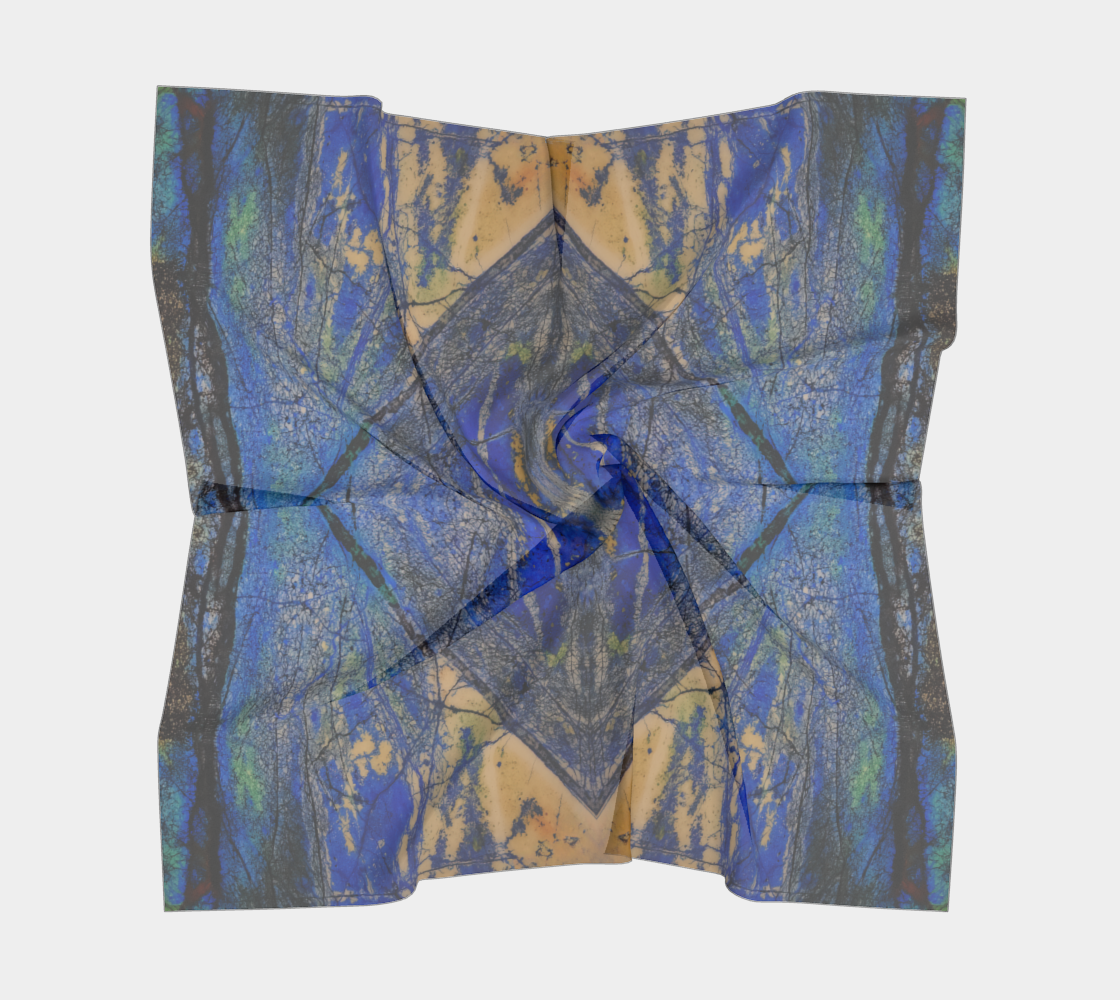 Square Scarf: Azurite, with Malachite, Siberia, Russia, Original Color