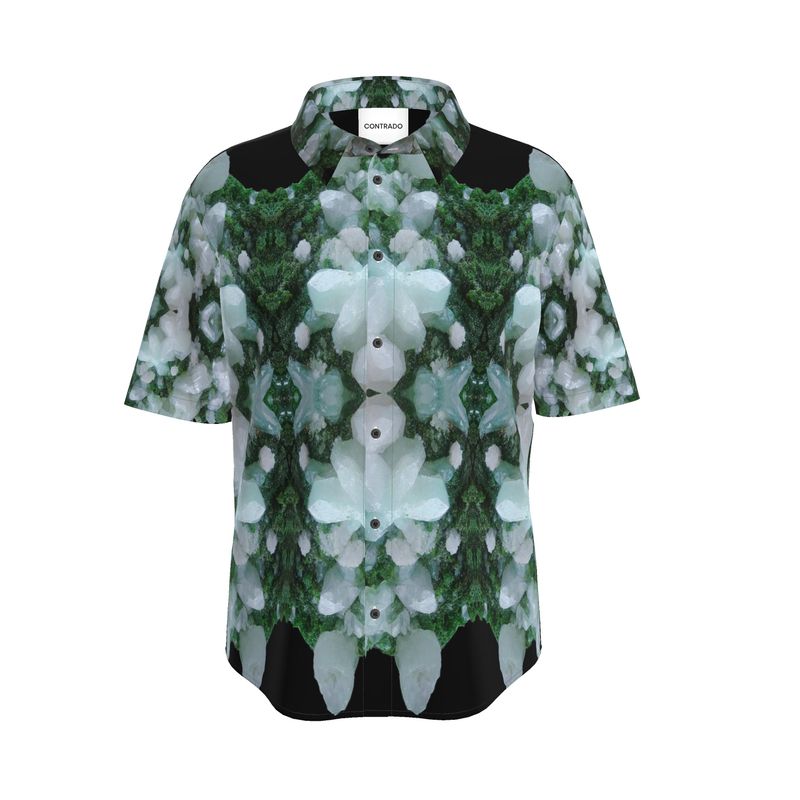 Mens Short Sleeve Shirt: Cerussite On Motramite, Flowers, Tsumeb, Namibia, EX Lawrence Conklin, Original Color