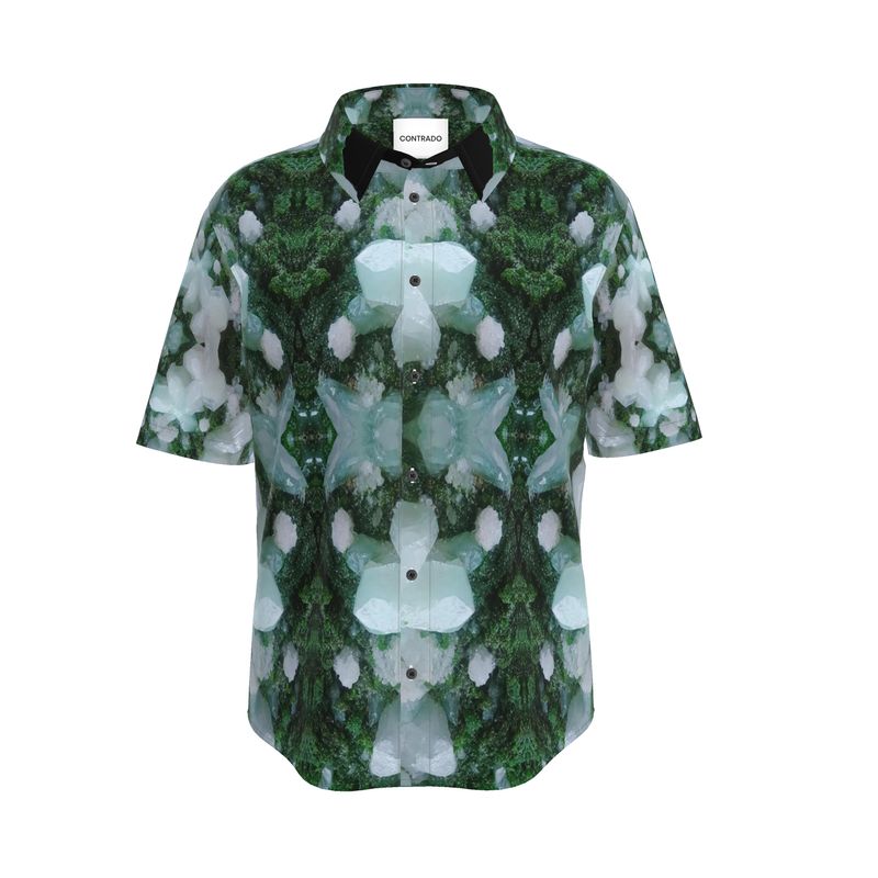 Mens Short Sleeve Shirt: Cerussite On Motramite, Flowers, Tsumeb, Namibia, EX Lawrence Conklin, Original Color