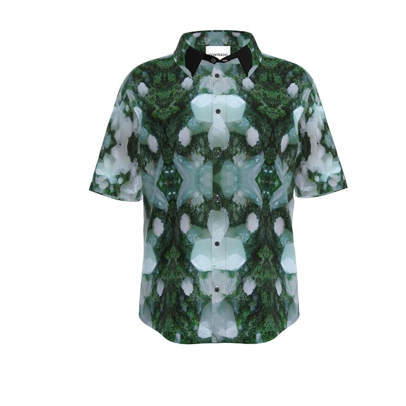 Mens Short Sleeve Shirt: Cerussite On Motramite, Flowers, Tsumeb, Namibia, EX Lawrence Conklin, Original Color