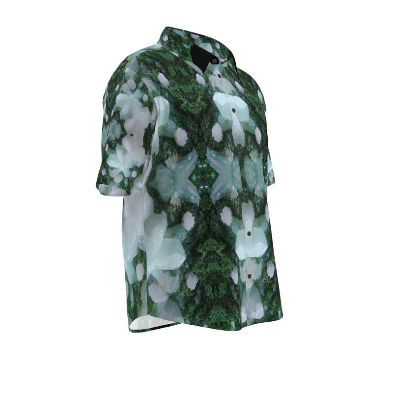 Mens Short Sleeve Shirt: Cerussite On Motramite, Flowers, Tsumeb, Namibia, EX Lawrence Conklin, Original Color