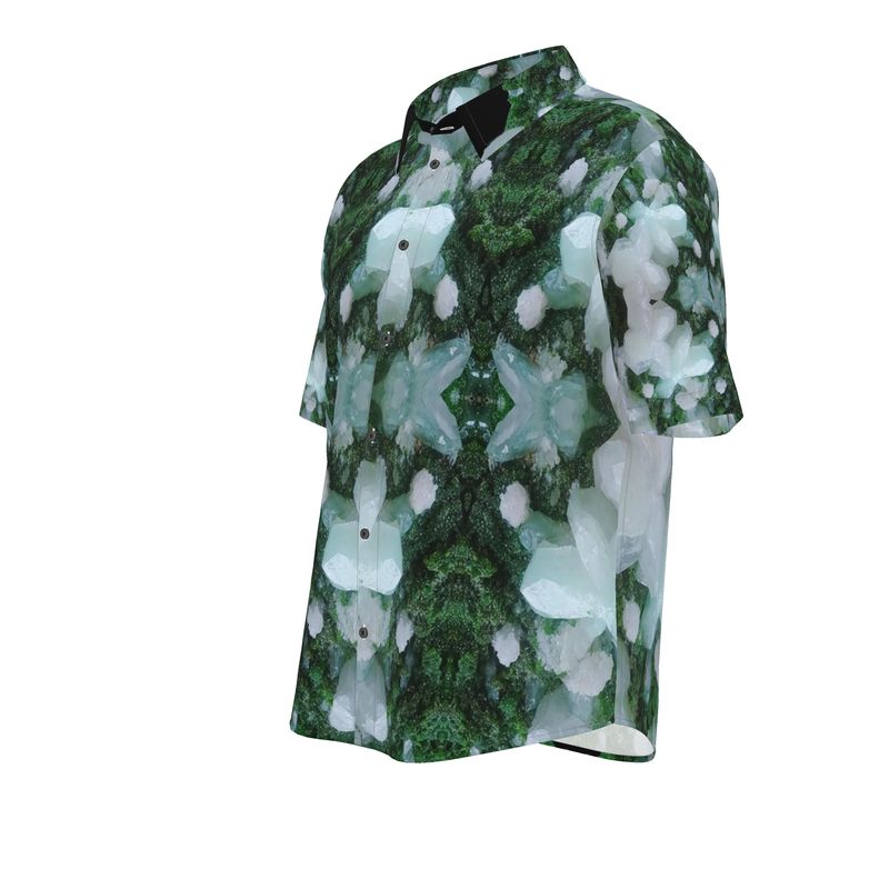 Mens Short Sleeve Shirt: Cerussite On Motramite, Flowers, Tsumeb, Namibia, EX Lawrence Conklin, Original Color