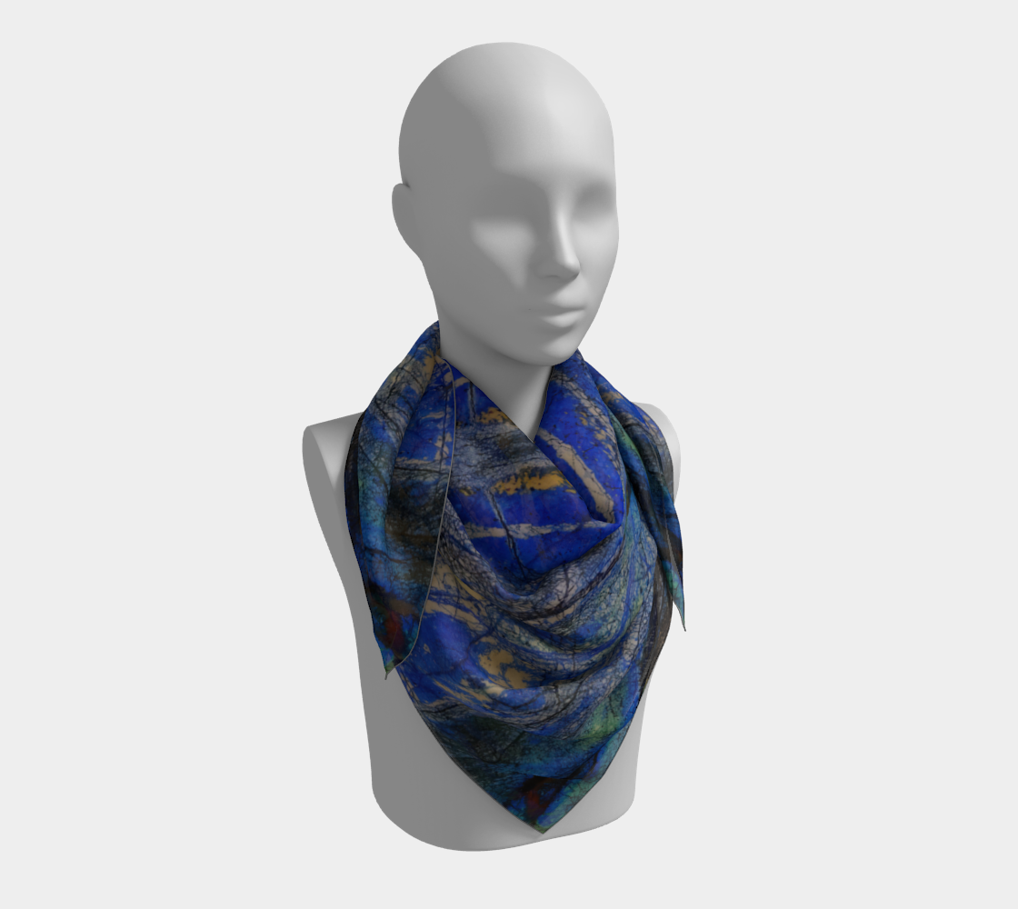 Square Scarf: Azurite, with Malachite, Siberia, Russia, Original Color
