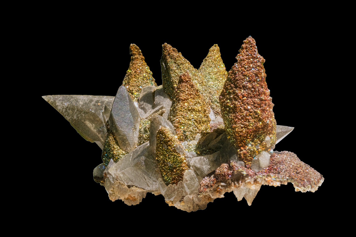 Mens Short Sleeve Shirt: Calcite with Irridescent Marcasite,Brushy Creek , Viburnum Trend, Missouri, USA, Neal Pfaff , Original Color