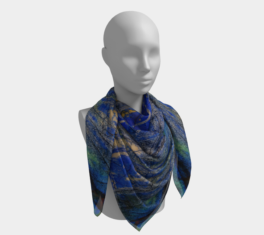 Square Scarf: Azurite, with Malachite, Siberia, Russia, Original Color