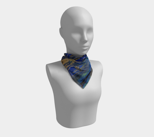 Square Scarf: Azurite, with Malachite, Siberia, Russia, Original Color