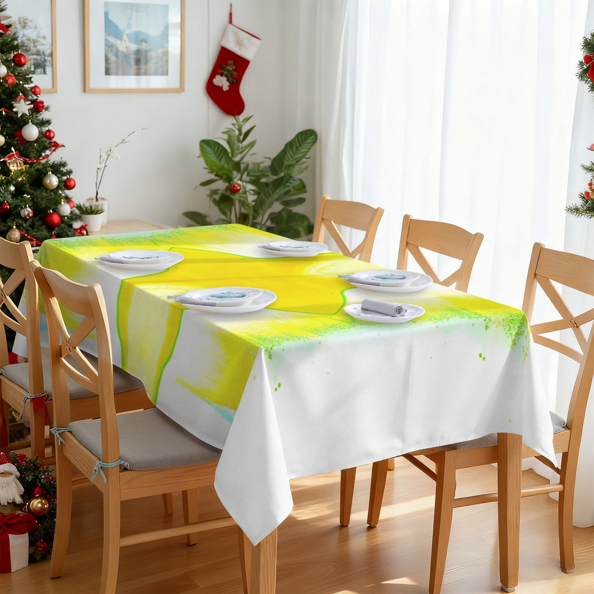 Tablecloth: A Color (Hansa Yellow) and D color (Pthalo Green) Dispersing in Croom Acrylic House Paint — North Carolina