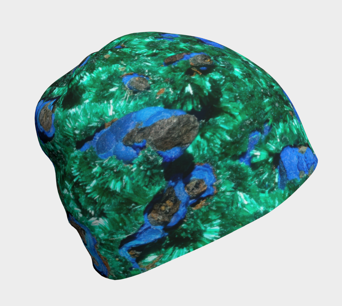 Beanie: Malachite Crystals and Azurite Botryoids, Queen Copper Mine, Bisbee, Arizona, USA, EX Yale, Circa 1900, Original Color Version 1
