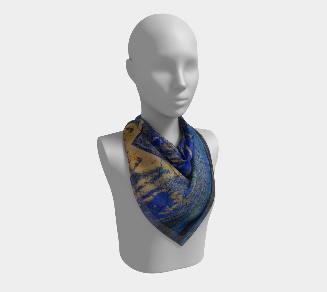 Square Scarf: Azurite, with Malachite, Siberia, Russia, Original Color