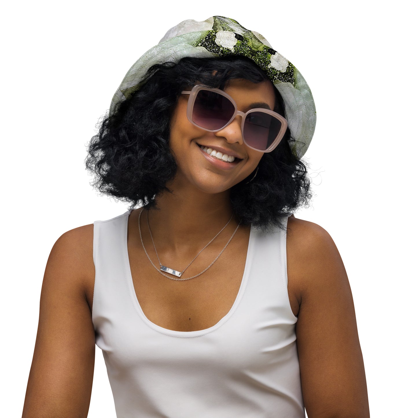 Bucket Hat: Cerussite Flowers, on Mottramite, Tsumed, Namibia, Ex Lawrence Conkin, Original ColorReversible bucket hat