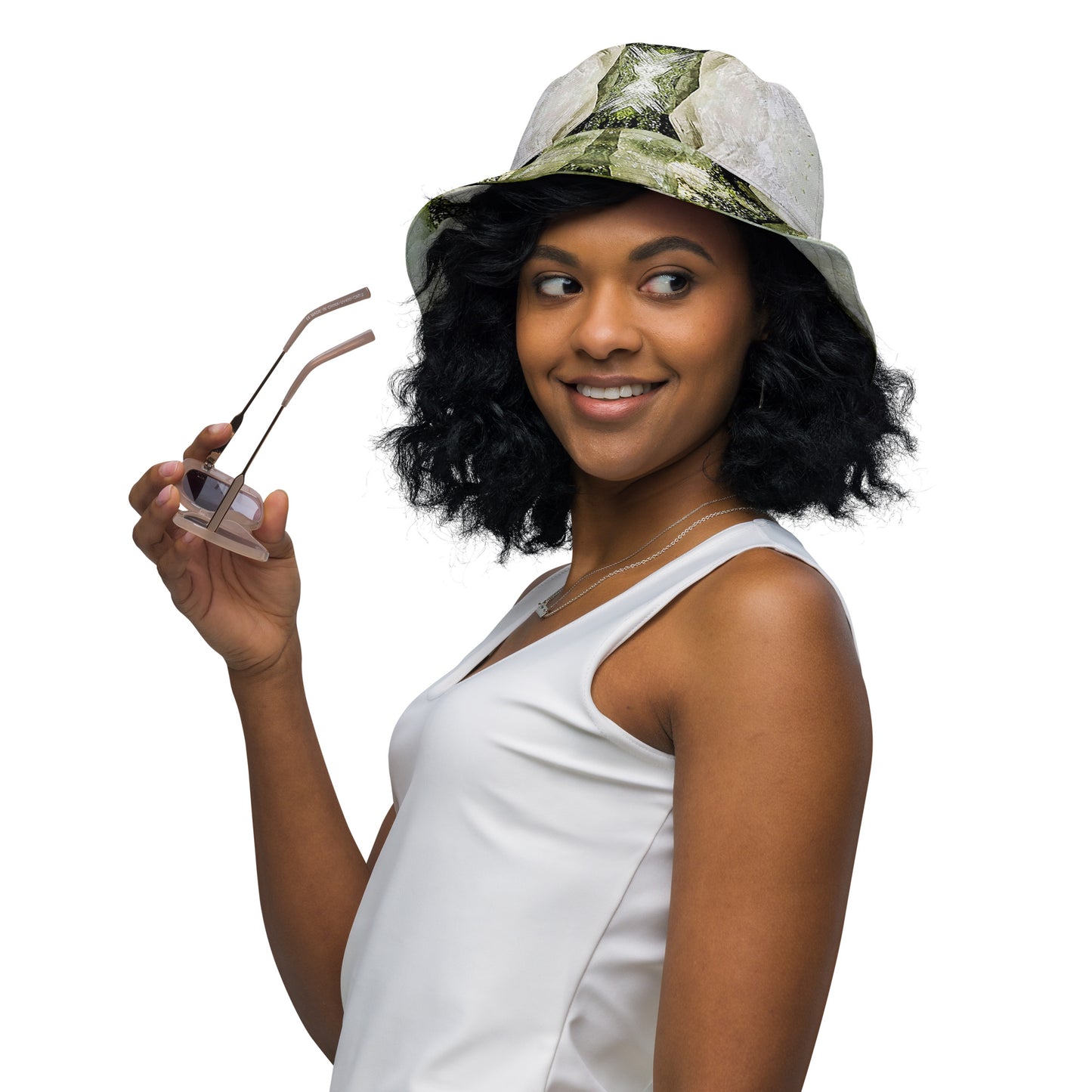 Bucket Hat: Cerussite Flowers, on Mottramite, Tsumed, Namibia, Ex Lawrence Conkin, Original ColorReversible bucket hat
