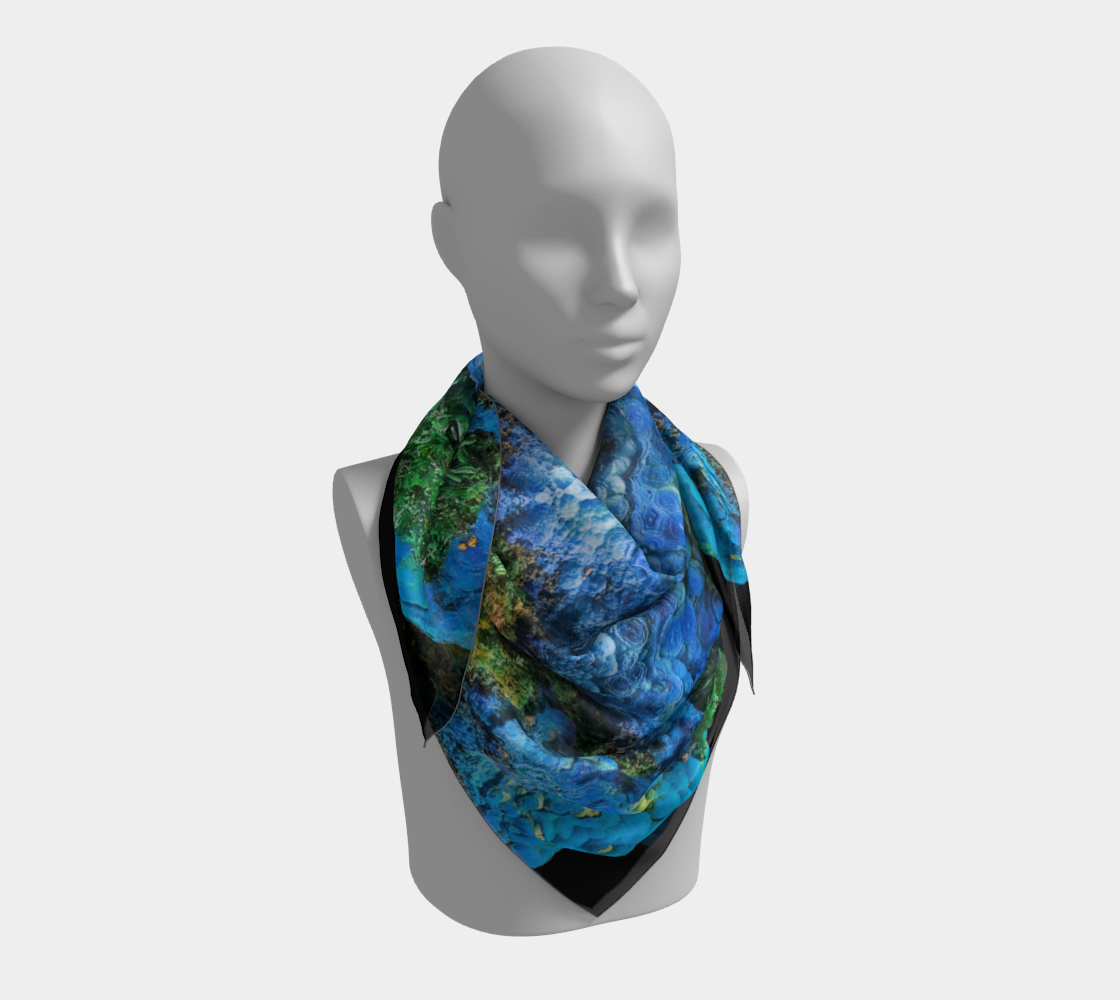 Square Scarf: Malachite Crystals and Azurite Botryoids, Queen Copper Mine, Bisbee, Arizona, Yale Circa 1900, Original Color