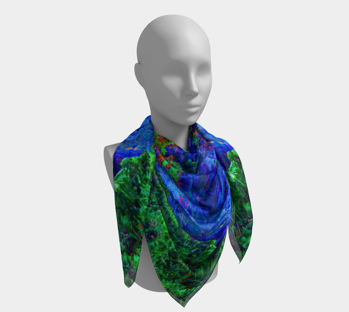 Square Scarf: Malachite Crystals and Azurite Botryoids and Red Cuprite, Queen Copper Mine, Bisbee, Arizona, Yale, Circa 1900, Original Color