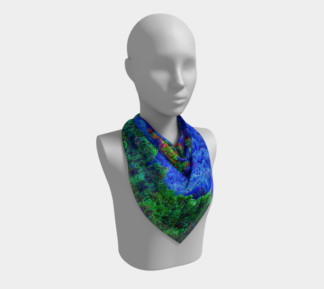 Square Scarf: Malachite Crystals and Azurite Botryoids and Red Cuprite, Queen Copper Mine, Bisbee, Arizona, Yale, Circa 1900, Original Color