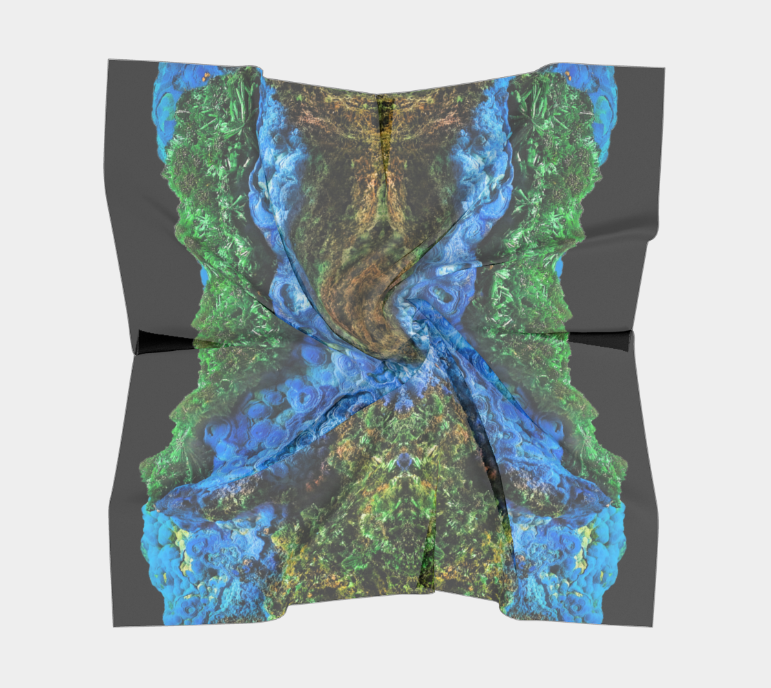 Square Scarf: Malachite Crystals and Azurite Botryoids, Queen Copper Mine, Bisbee, Arizona, Yale Circa 1900, Original Color