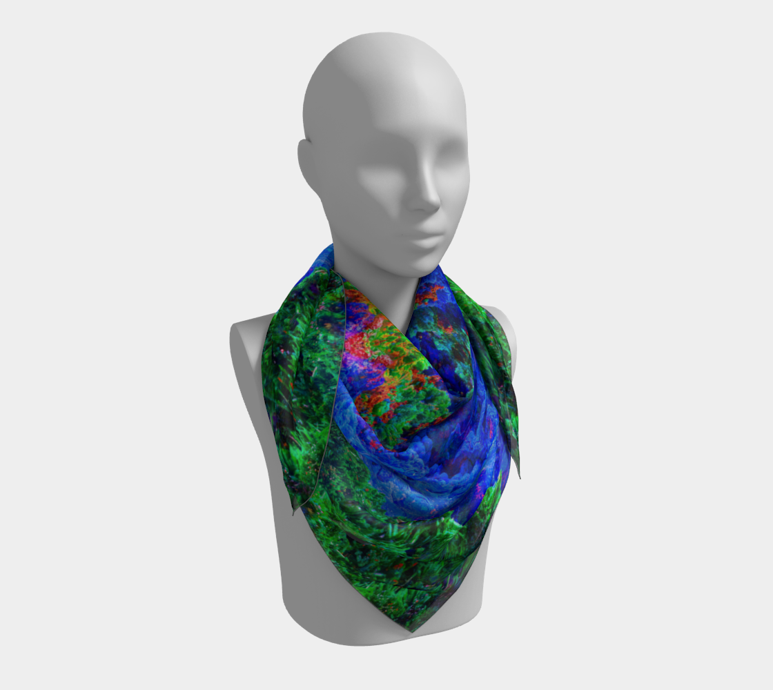 Square Scarf: Malachite Crystals and Azurite Botryoids and Red Cuprite, Queen Copper Mine, Bisbee, Arizona, Yale, Circa 1900, Original Color