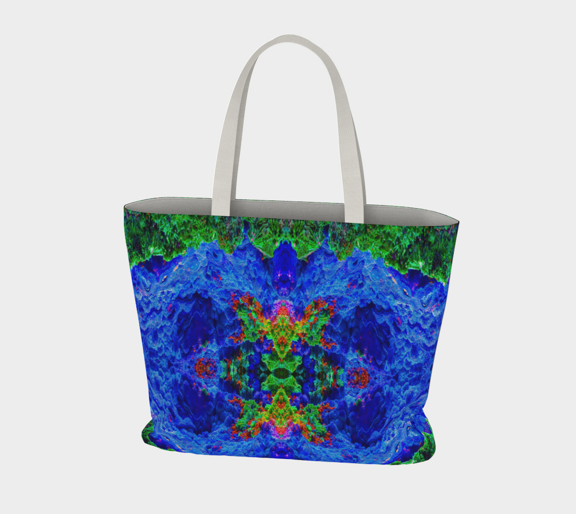 Large Tote Bag: Malachite Crystals and Azurite Botryoids and Red Cuprite, Queen Copper Mine, Bisbee, Arizona, Yale, Circa 1900, Original Color