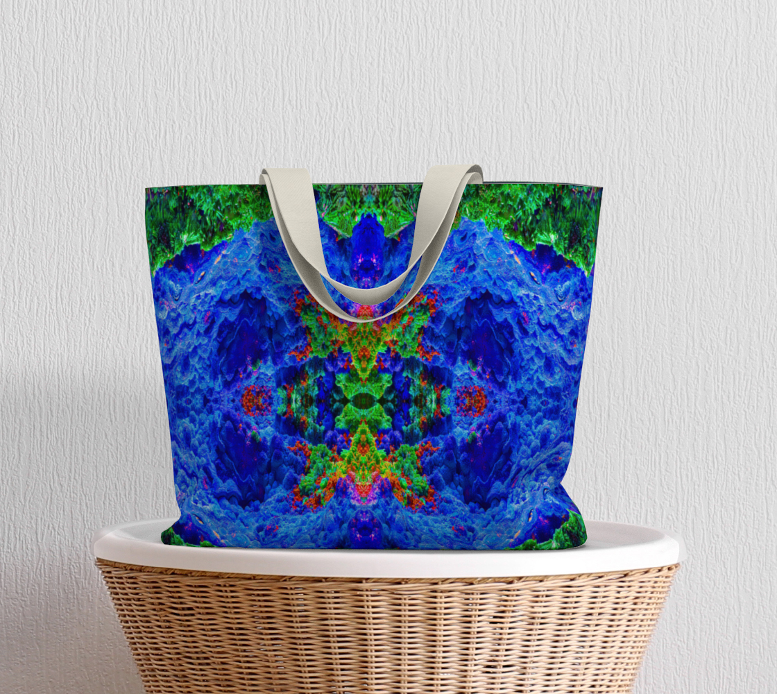 Large Tote Bag: Malachite Crystals and Azurite Botryoids and Red Cuprite, Queen Copper Mine, Bisbee, Arizona, Yale, Circa 1900, Original Color