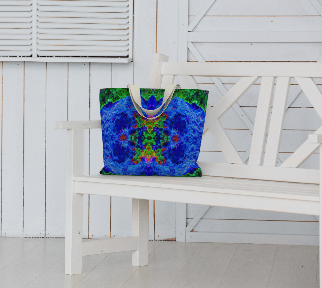 Large Tote Bag: Malachite Crystals and Azurite Botryoids and Red Cuprite, Queen Copper Mine, Bisbee, Arizona, Yale, Circa 1900, Original Color