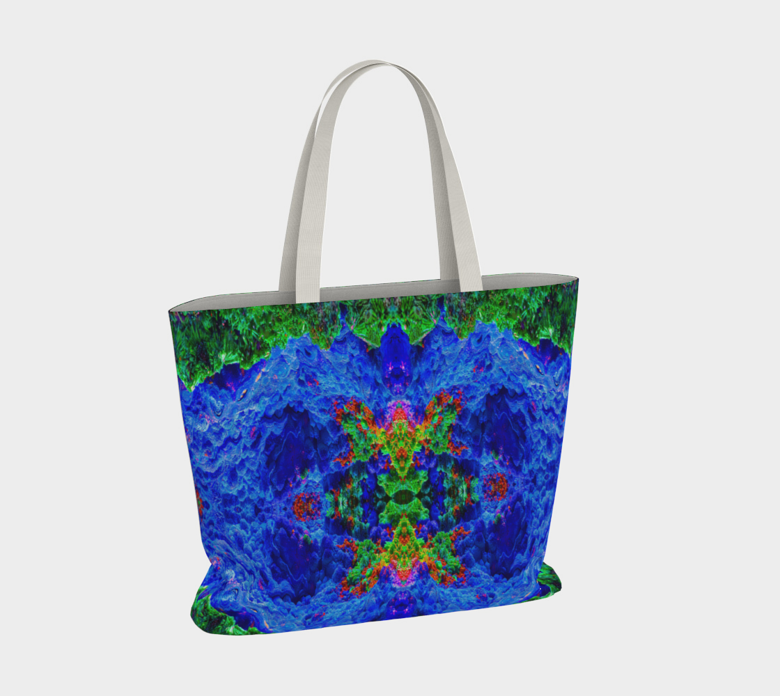 Large Tote Bag: Malachite Crystals and Azurite Botryoids and Red Cuprite, Queen Copper Mine, Bisbee, Arizona, Yale, Circa 1900, Original Color