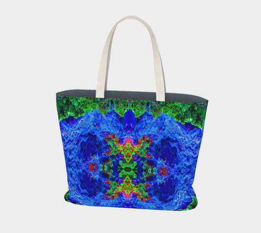 Large Tote Bag: Malachite Crystals and Azurite Botryoids and Red Cuprite, Queen Copper Mine, Bisbee, Arizona, Yale, Circa 1900, Original Color