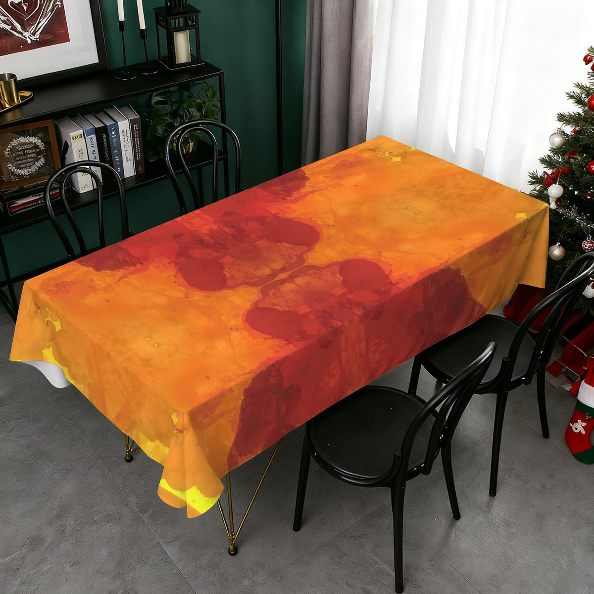 Mimetite on Tablecloth: Mimetite, on Wulfenite — San Francisco Mine, Mexico — EX Chris Wright — Original ColorWulfenite San Francisco Mine 3 Rectangular Tablecloth 102" x 60"  | Ships from USA