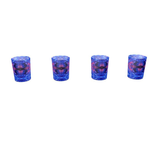 Round shot glass 4 set: Kyanite, Fluorescent,  Black Mt. , NC