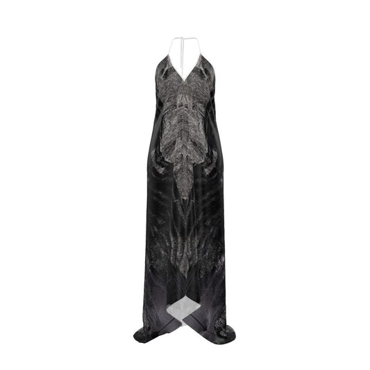 Halterneck backless dress: Charcoal formed approximately 50,000 years ago when lava from a Washington State volcano engulfed tree, carbonizing it.