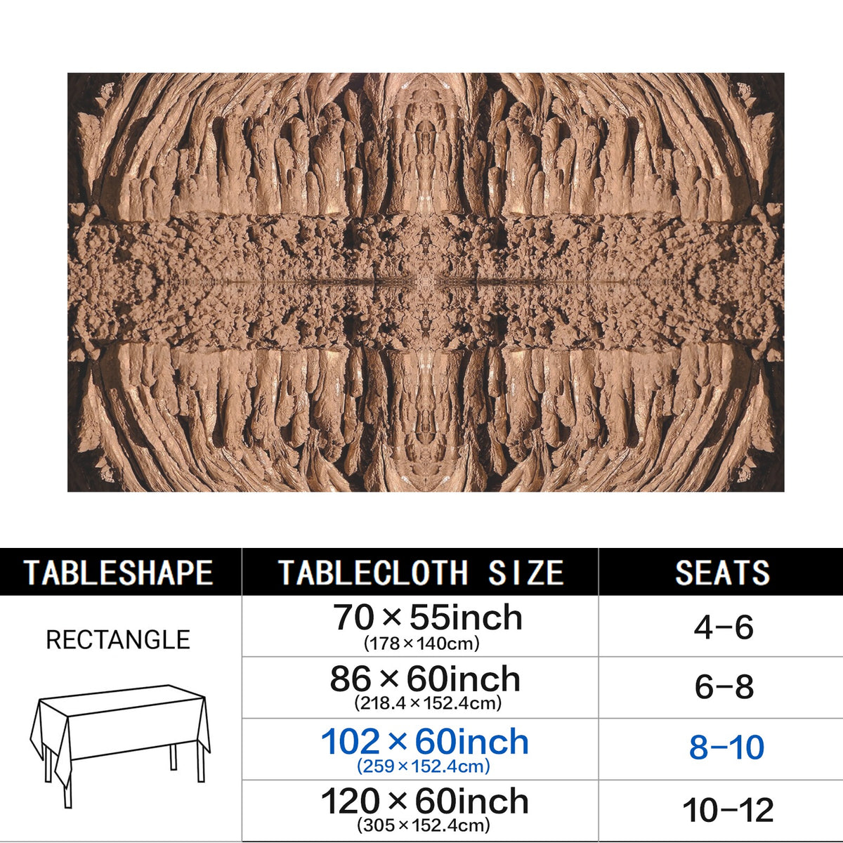 Magnesium  Crystals Synthetic 9148 Rectangular Tablecloth 102" x 60"  | Ships from USA