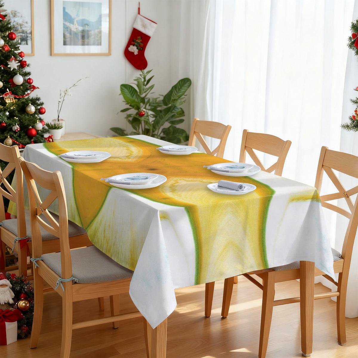 Tablecloth: A Color (Hansa Yellow) and D color (Pthalo Green) Dispersing in Croom Acrylic House Paint — North Carolina
