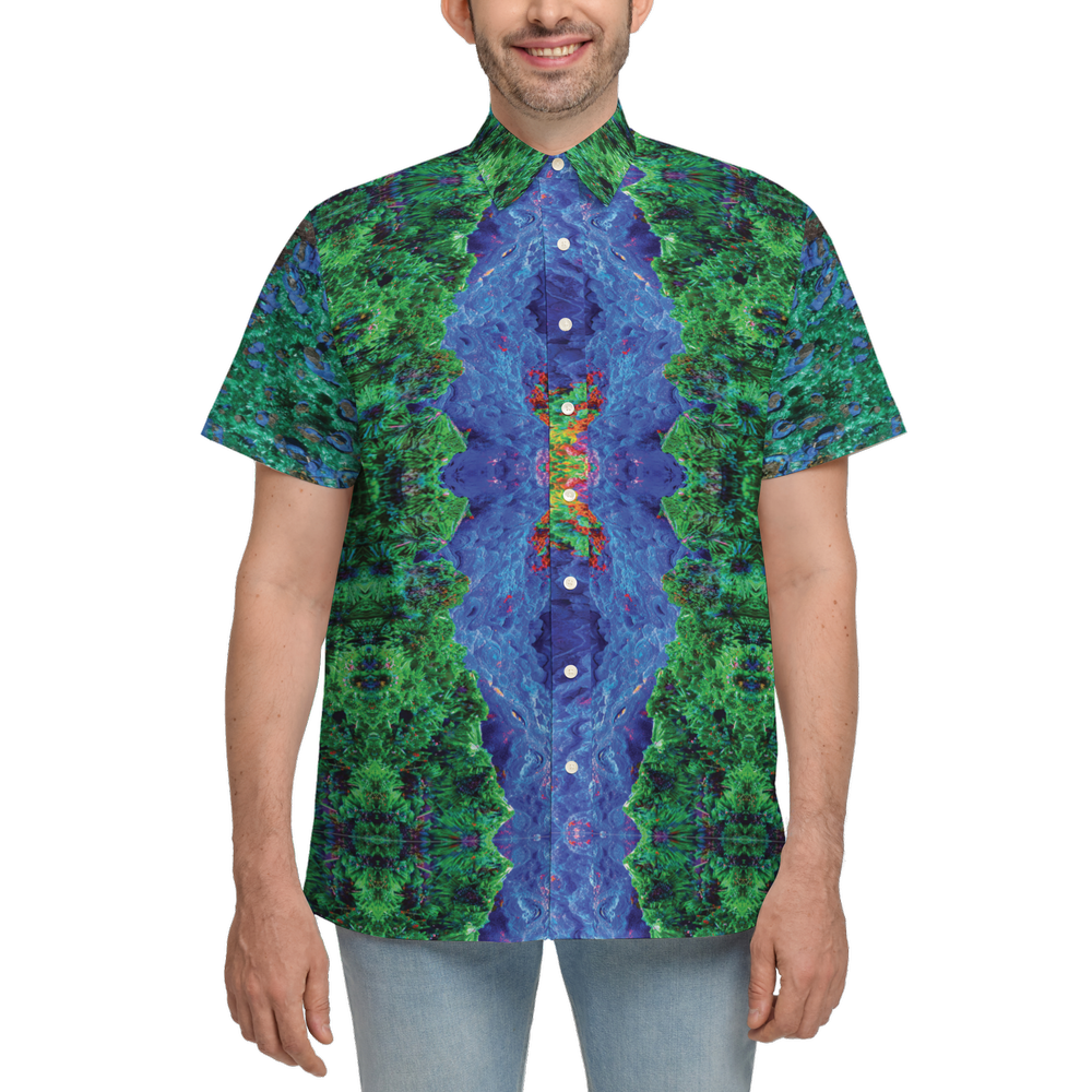 Short Sleeve ButtonUp Shirt: Malachite Crystals and Azurite Botryoids, Queen Copper Mine, Bisbee, Arizona, USA, EX Yale, Circa 1900, Original Color