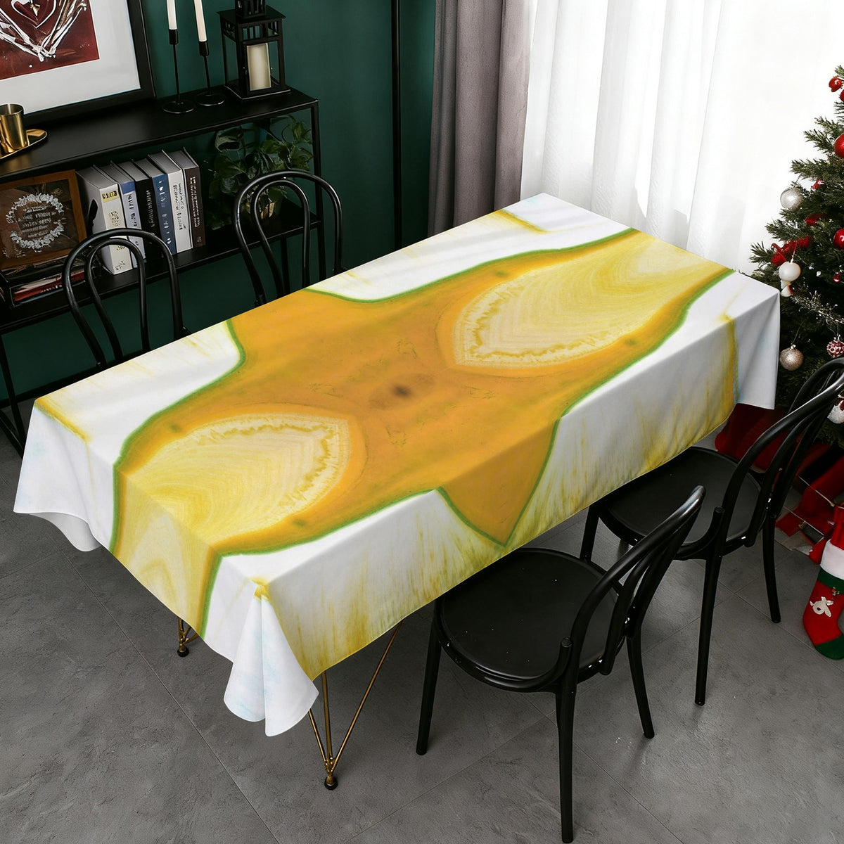 Tablecloth: A Color (Hansa Yellow) and D color (Pthalo Green) Dispersing in Croom Acrylic House Paint — North Carolina