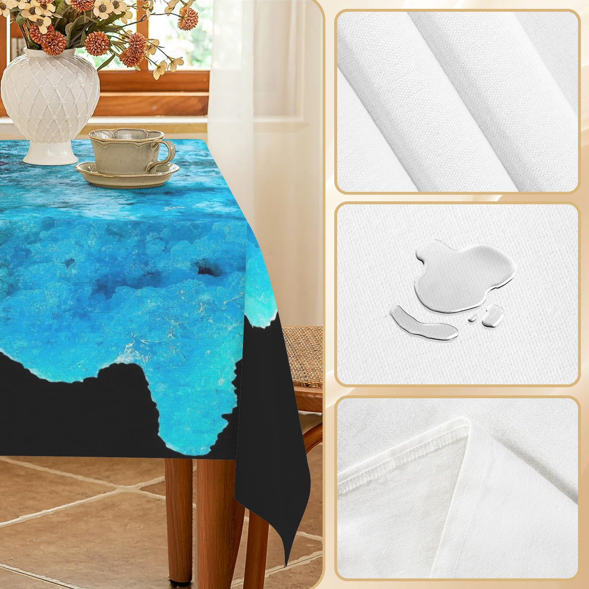 Tablecloth: Hyalite Opal, Blue — Chalk Mountain, Spruce Pine, Mitchell County, North Carolina, USA