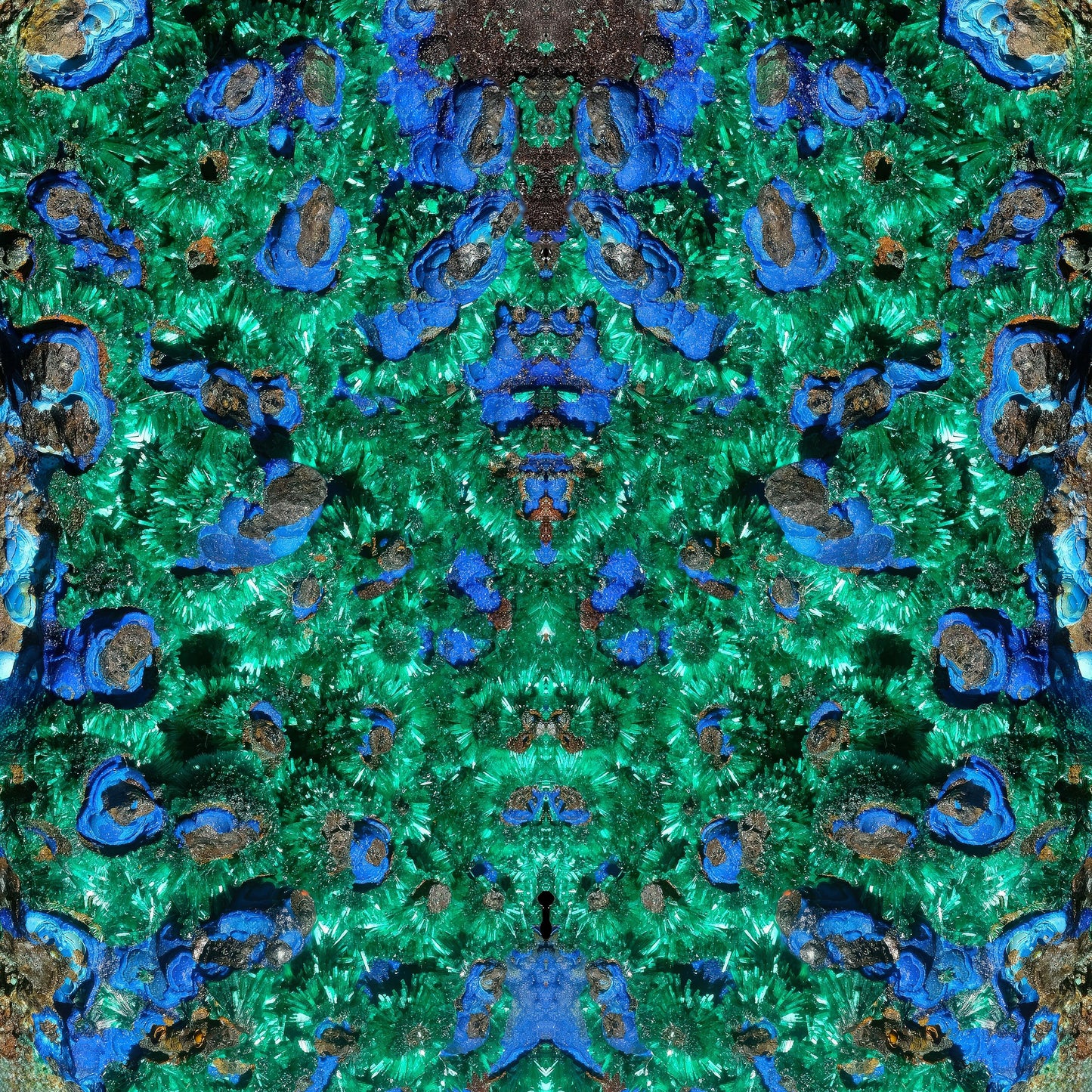 Beanie: Malachite Crystals and Azurite Botryoids, Queen Copper Mine, Bisbee, Arizona, USA, EX Yale, Circa 1900, Original Color Version 1