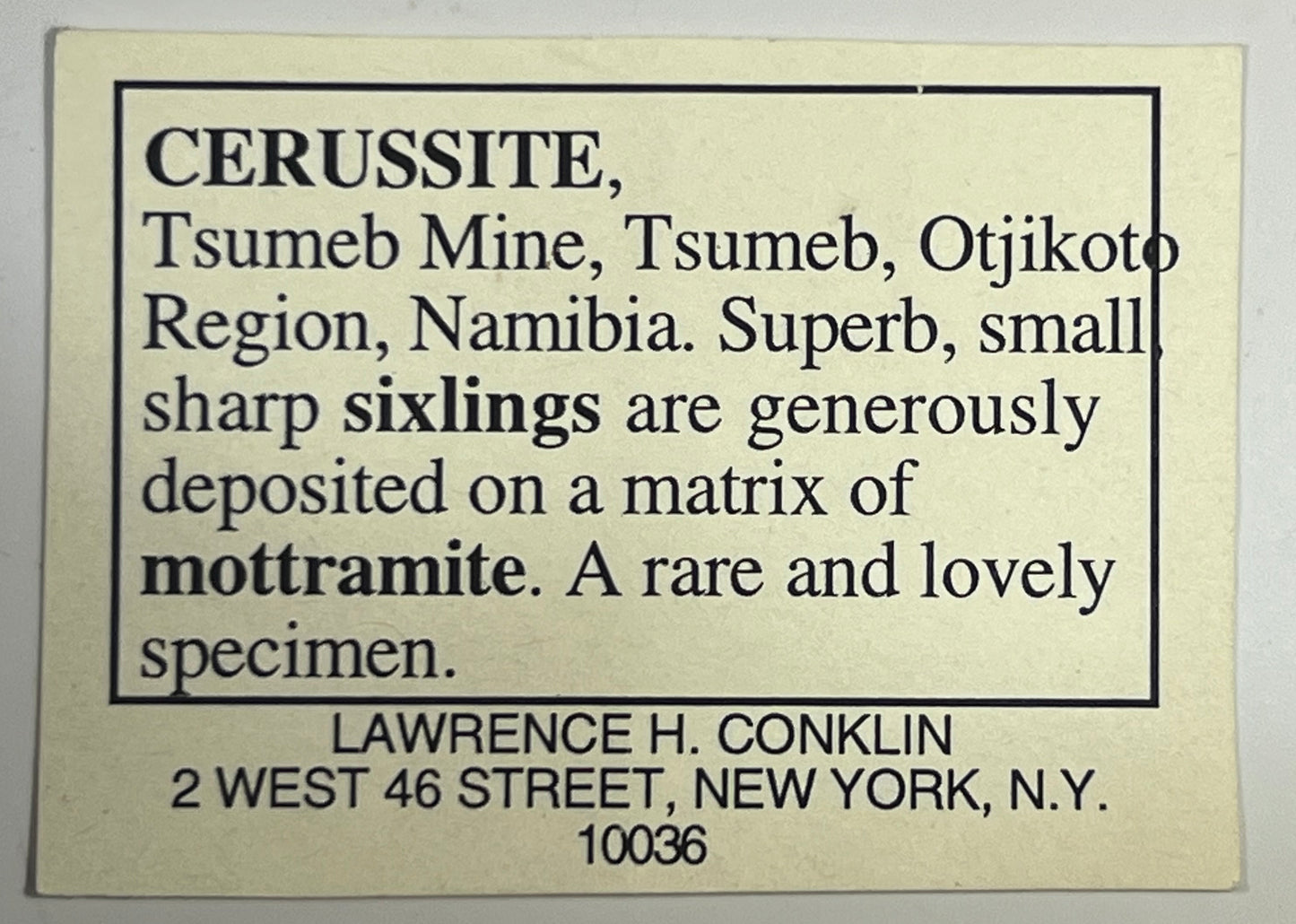 Long Scarf: Cerusite , on Motramite, Tsumeb, Namibia, EX: Lawrence Conklin, Original Color