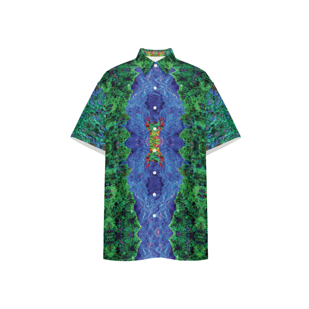 Short Sleeve ButtonUp Shirt: Malachite Crystals and Azurite Botryoids, Queen Copper Mine, Bisbee, Arizona, USA, EX Yale, Circa 1900, Original Color
