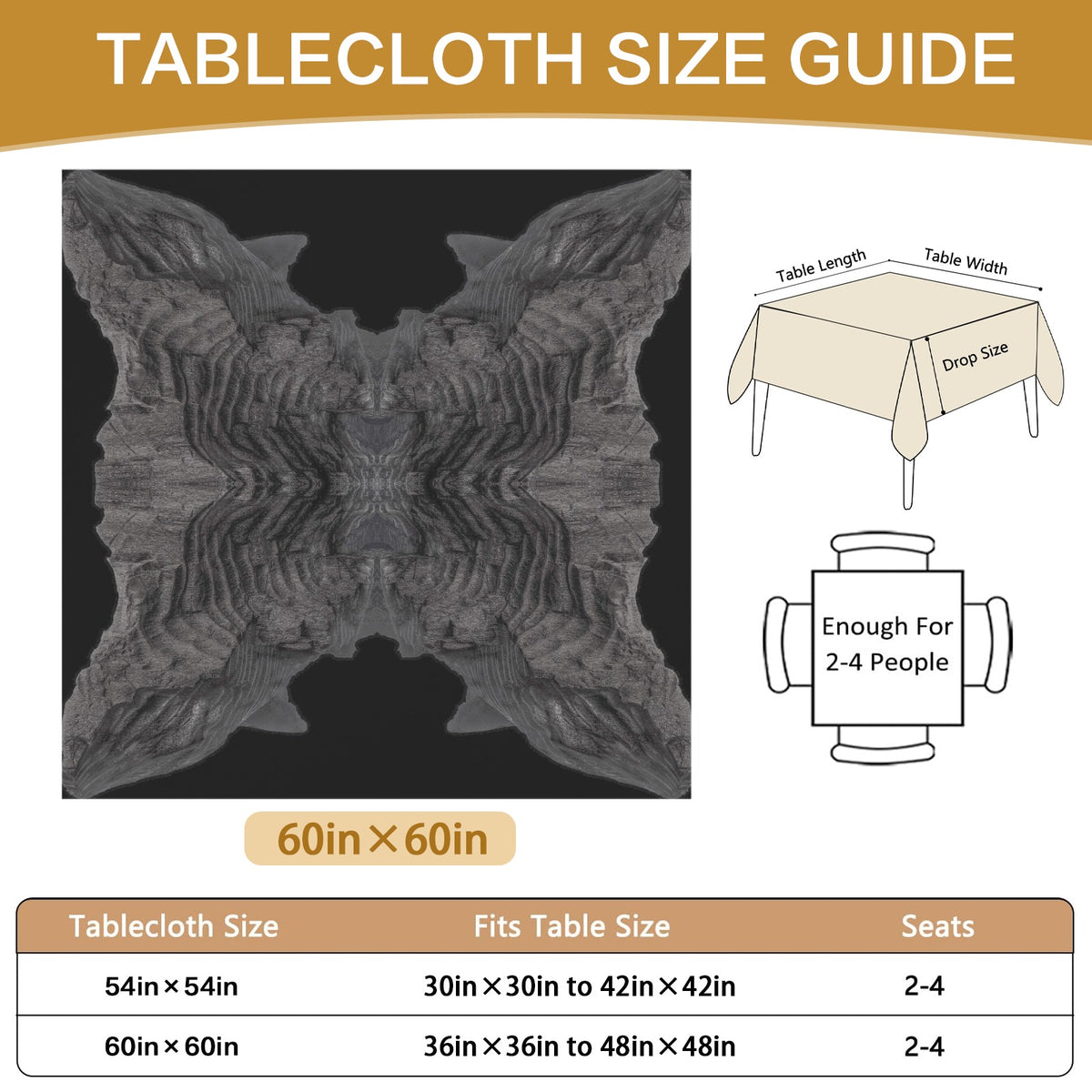 Tablecloth: Charcoal — Washington — Original Color--50,000 Years Old