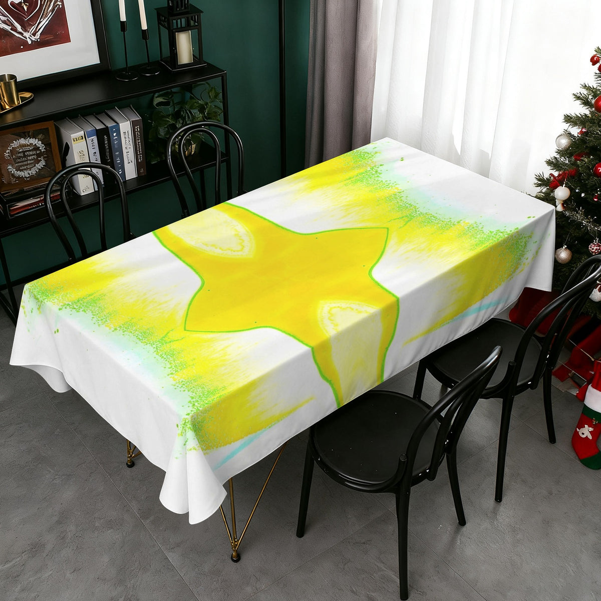 Tablecloth: A Color (Hansa Yellow) and D color (Pthalo Green) Dispersing in Croom Acrylic House Paint — North Carolina