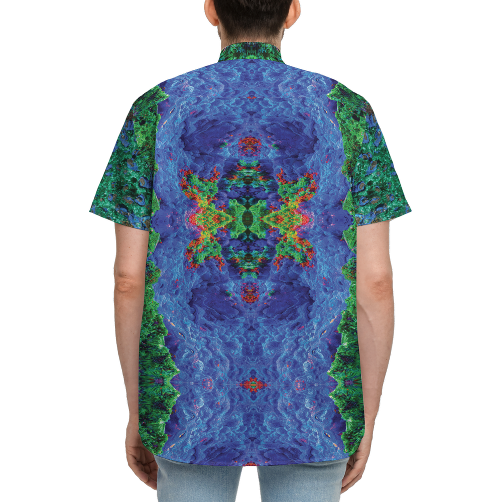 Short Sleeve ButtonUp Shirt: Malachite Crystals and Azurite Botryoids, Queen Copper Mine, Bisbee, Arizona, USA, EX Yale, Circa 1900, Original Color