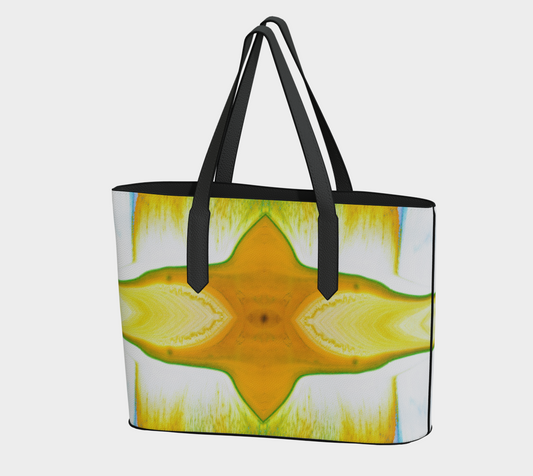 Vegan Leather Tote Bag: A Color (Hansa Yellow) and D color (Pthalo Green) Dispersing in Croom Acrylic House Paint
